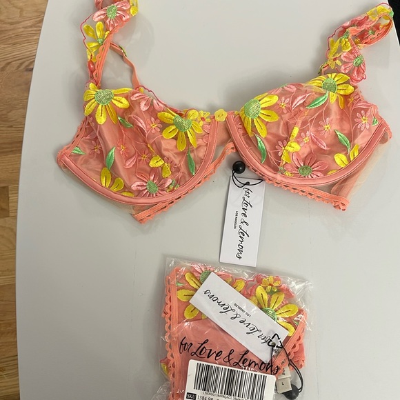 For Love and Lemons Peach Floral Bra (XL) and Thong (L) Set - Picture 1 of 3